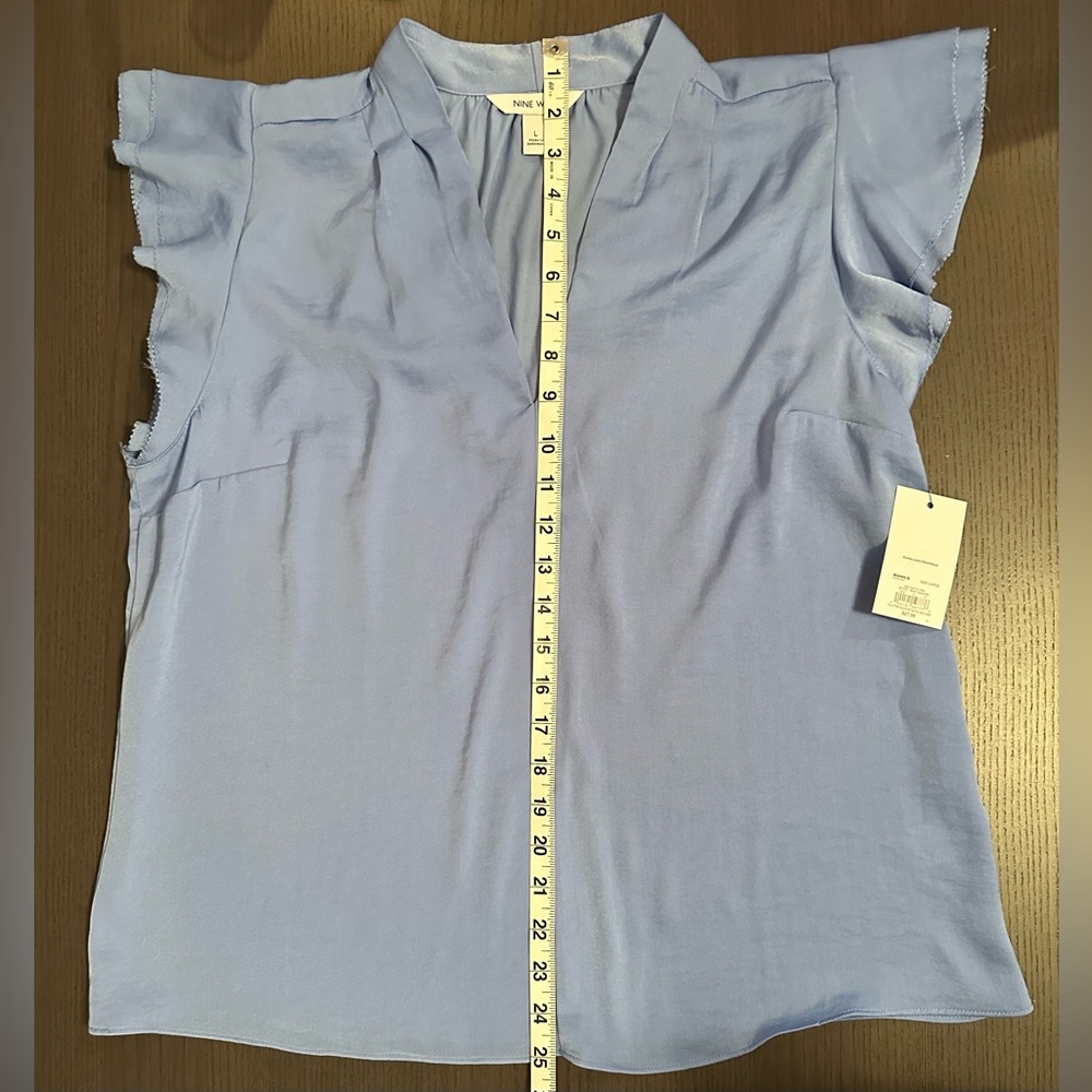 Nine West Light Blue Ruffle Sleeve Blouse NWT - Picture 8 of 13